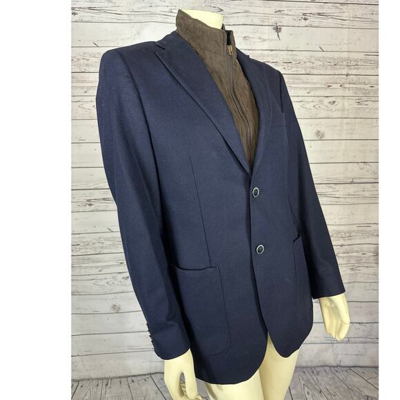 Bottoli Navy Wool Blazer Jacket With Detachable Brown Bib size 36 R - Picture 7 of 11